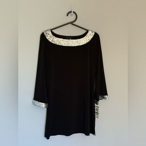 Charter Club Black Top or Dress with Silver Sequin Trim